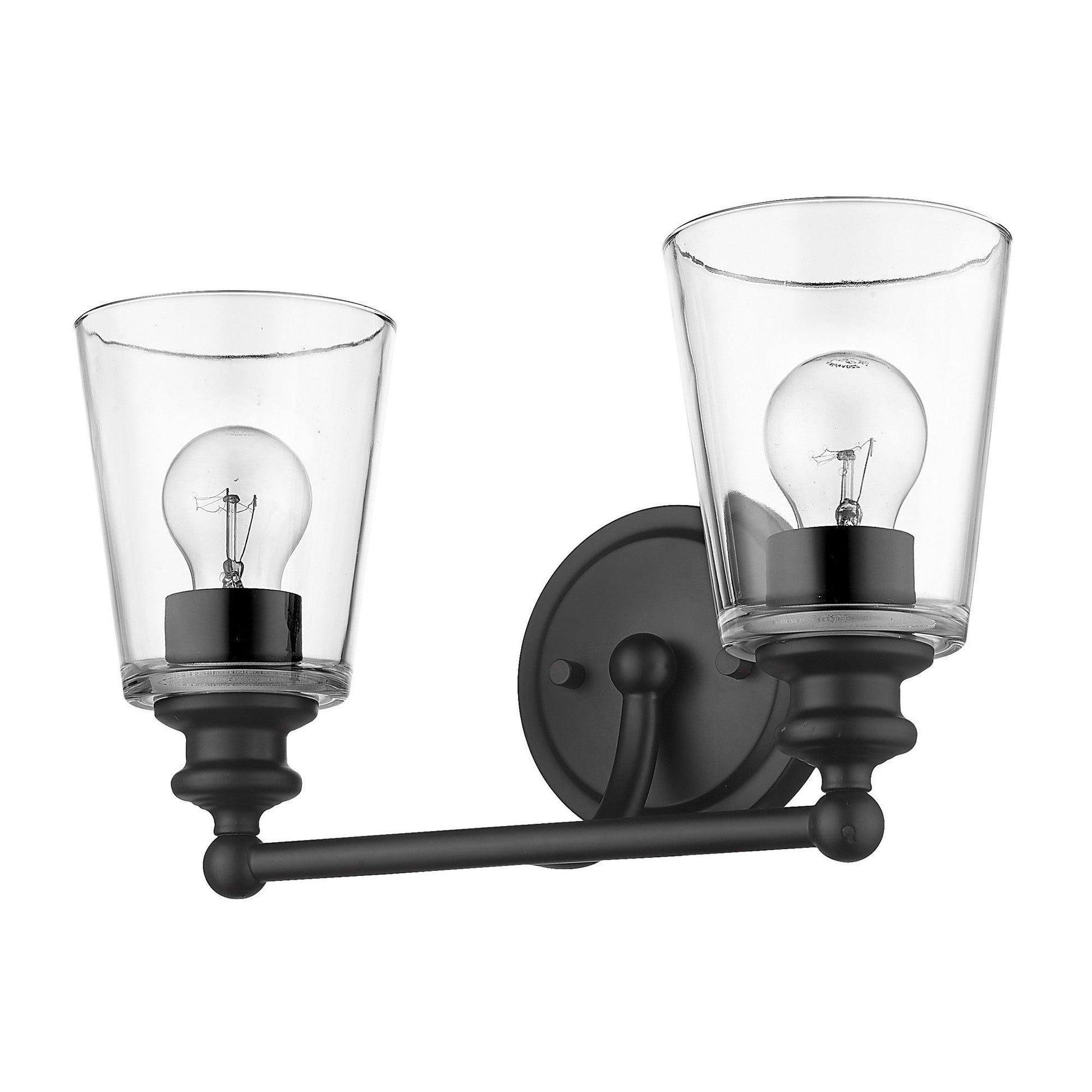 Two Light Matte Black Glass Shade Wall Sconce - AFS