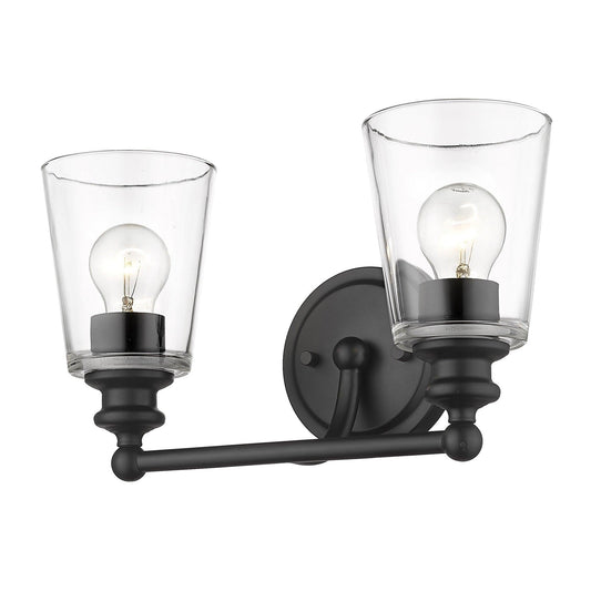 Two Light Matte Black Glass Shade Wall Sconce - AFS