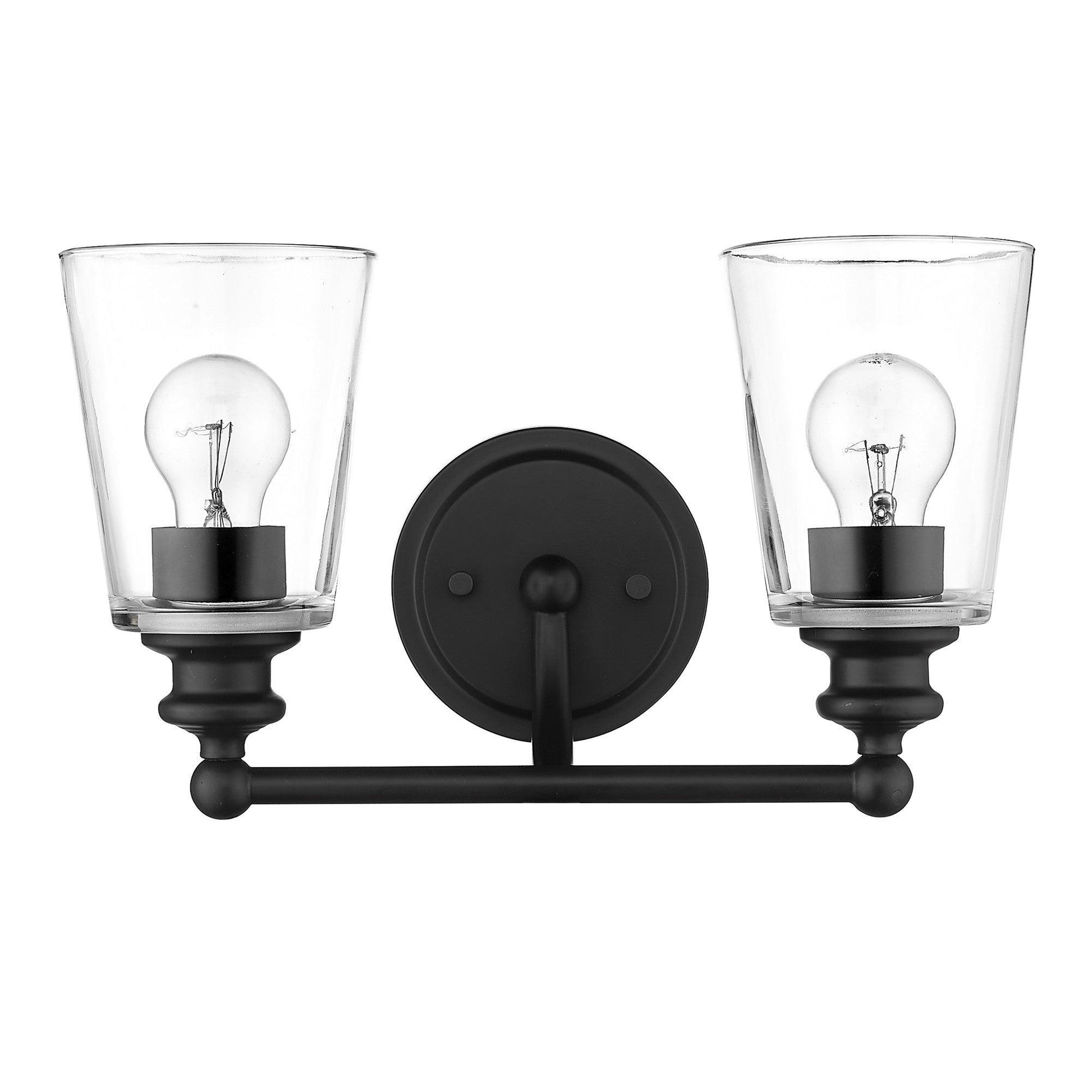 Two Light Matte Black Glass Shade Wall Sconce - AFS