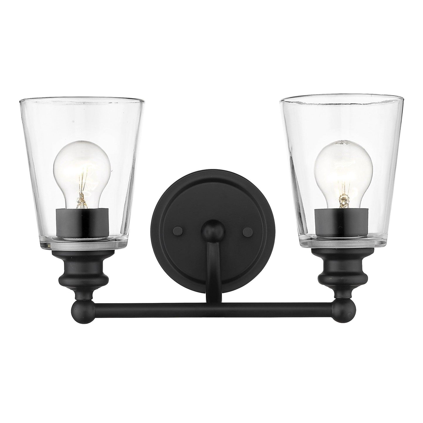 Two Light Matte Black Glass Shade Wall Sconce - AFS