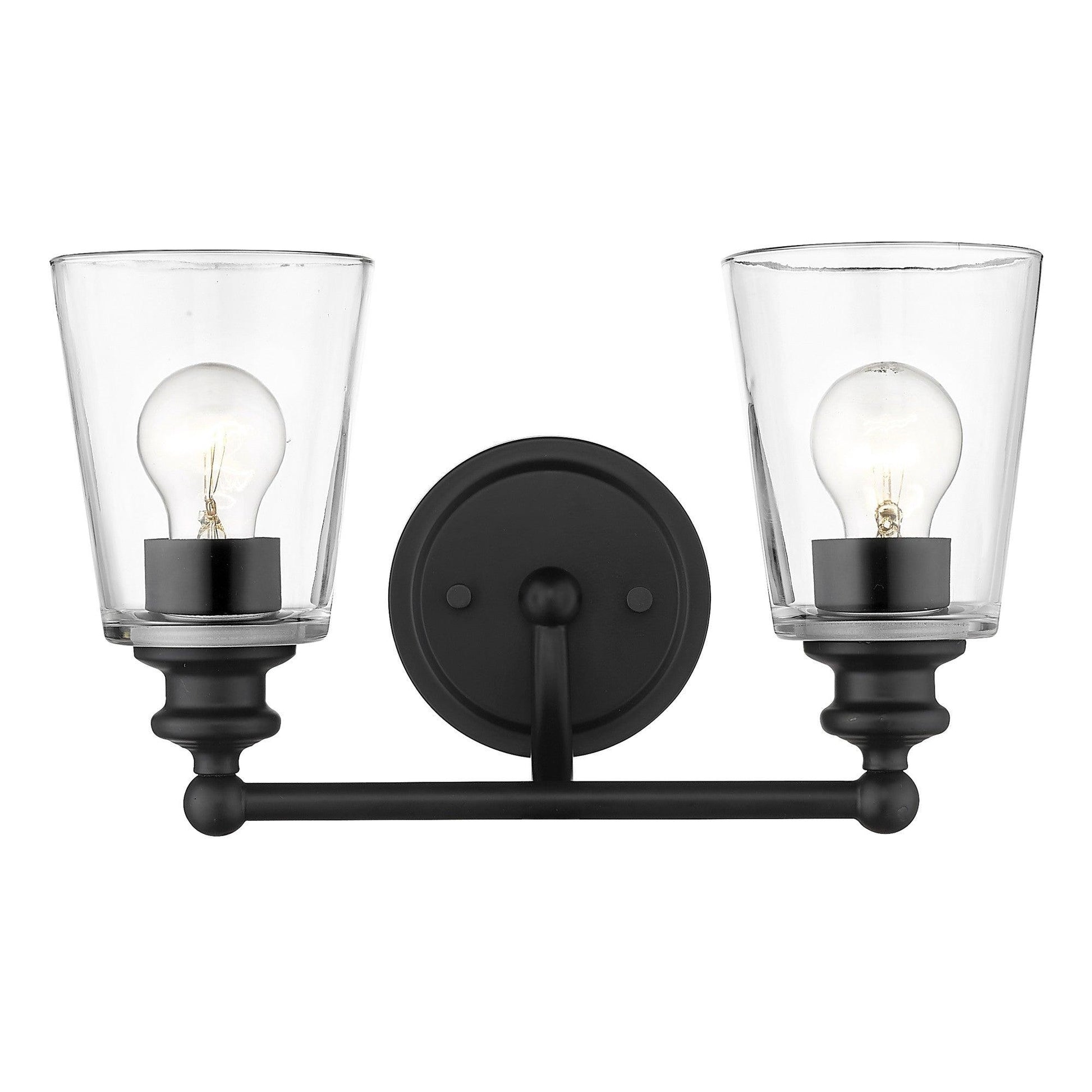 Two Light Matte Black Glass Shade Wall Sconce - AFS