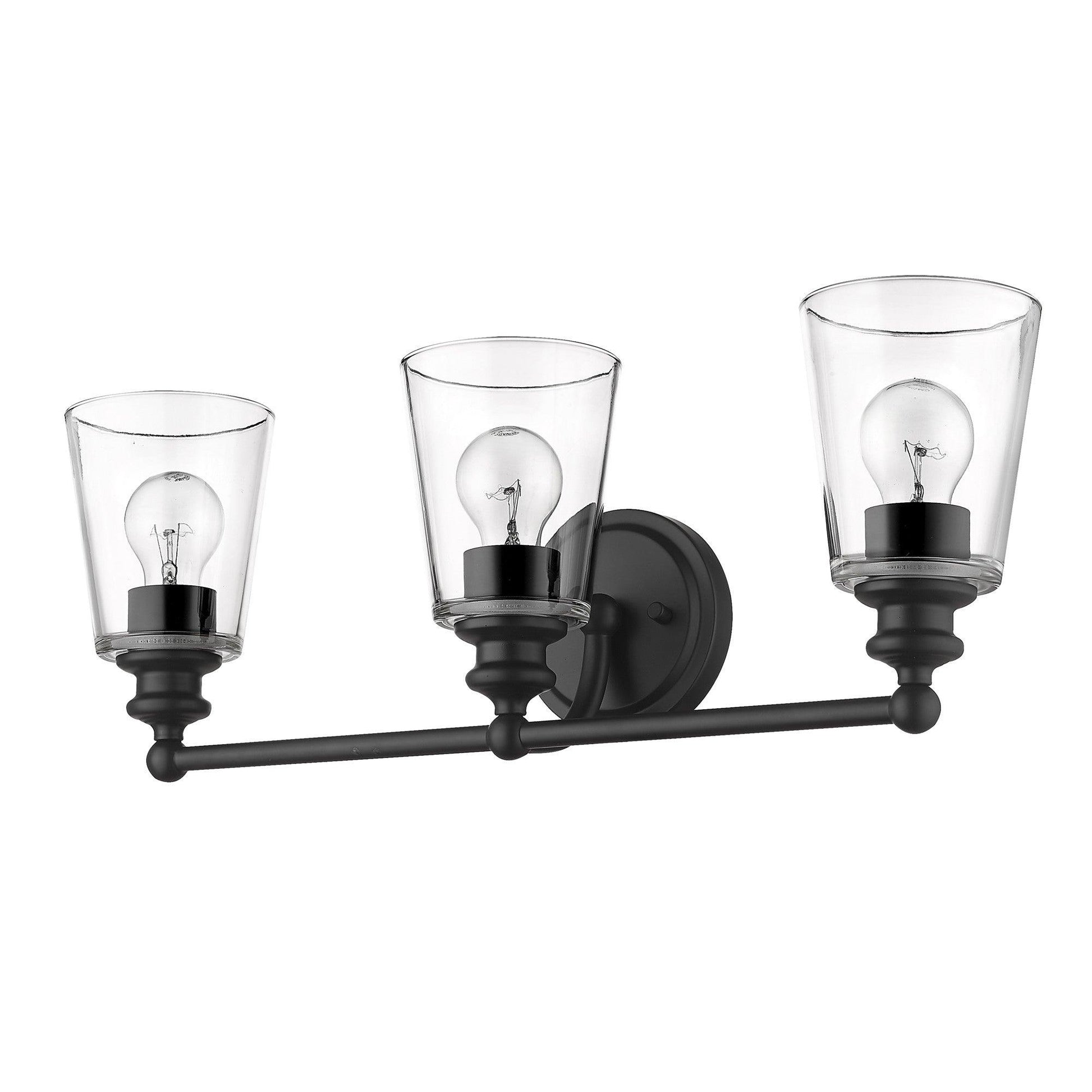 Three Light Matte Black Glass Shade Wall Sconce - AFS