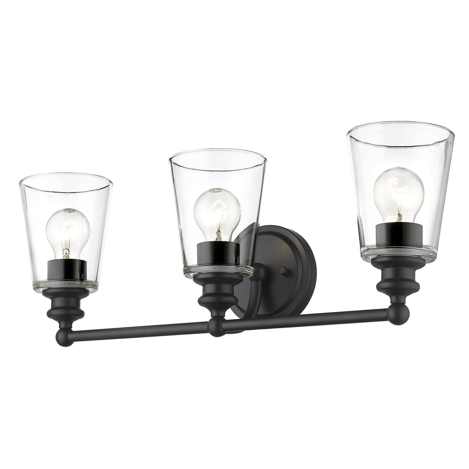 Three Light Matte Black Glass Shade Wall Sconce - AFS