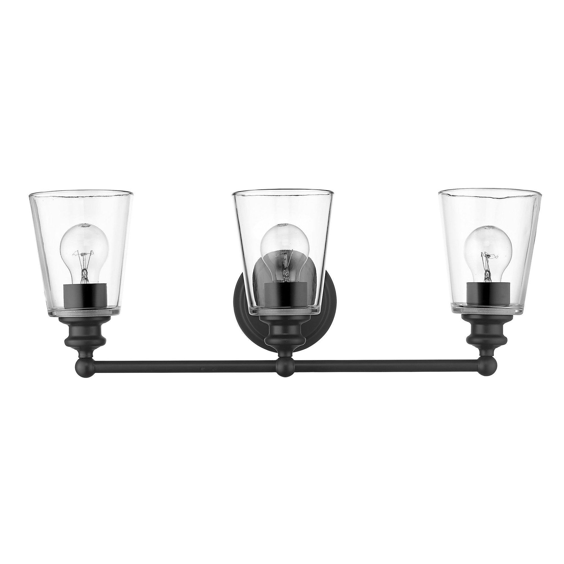 Three Light Matte Black Glass Shade Wall Sconce - AFS