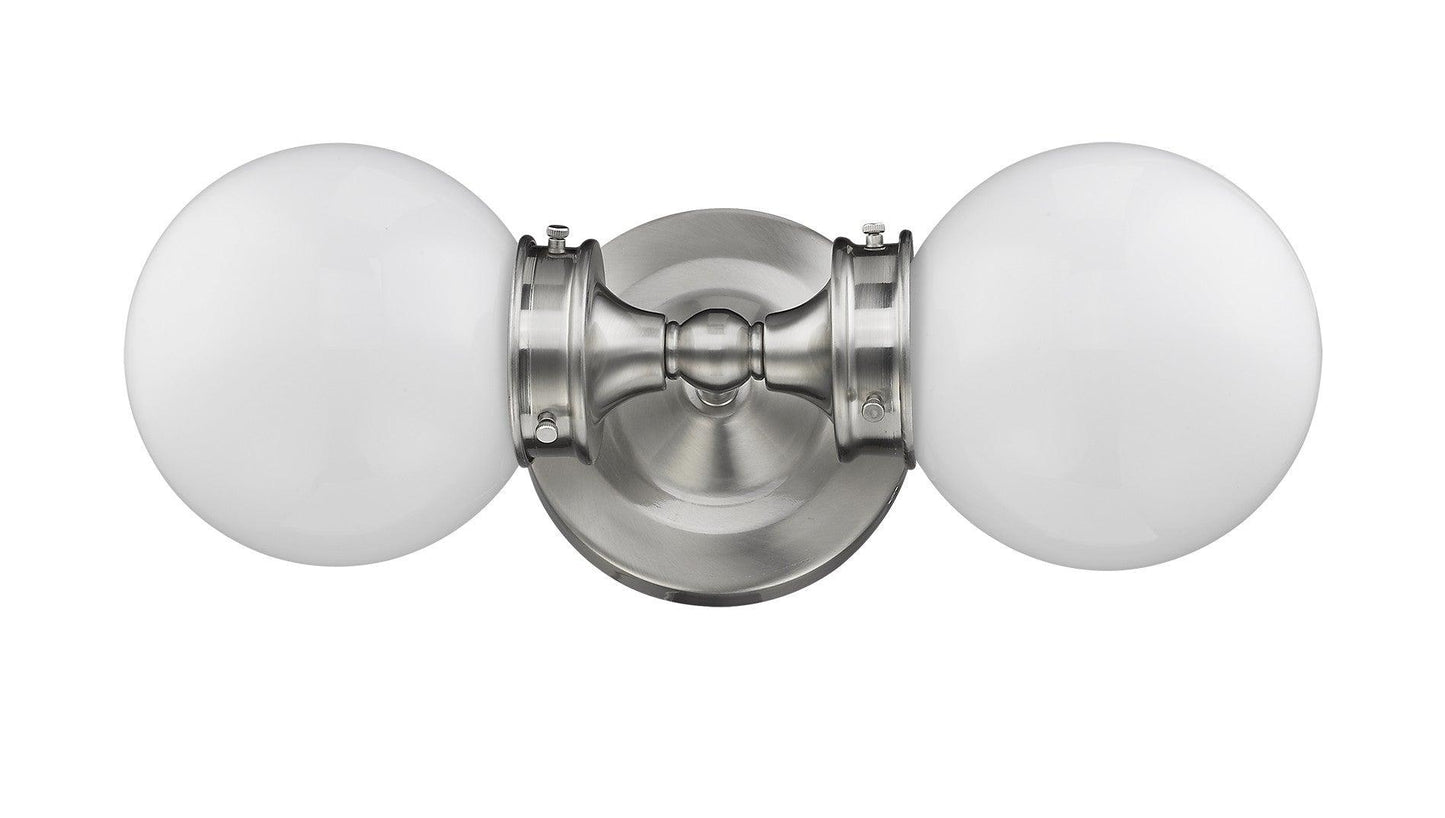 Two Light Silver Wall Sconce with Round Frosted Glass Shade - AFS