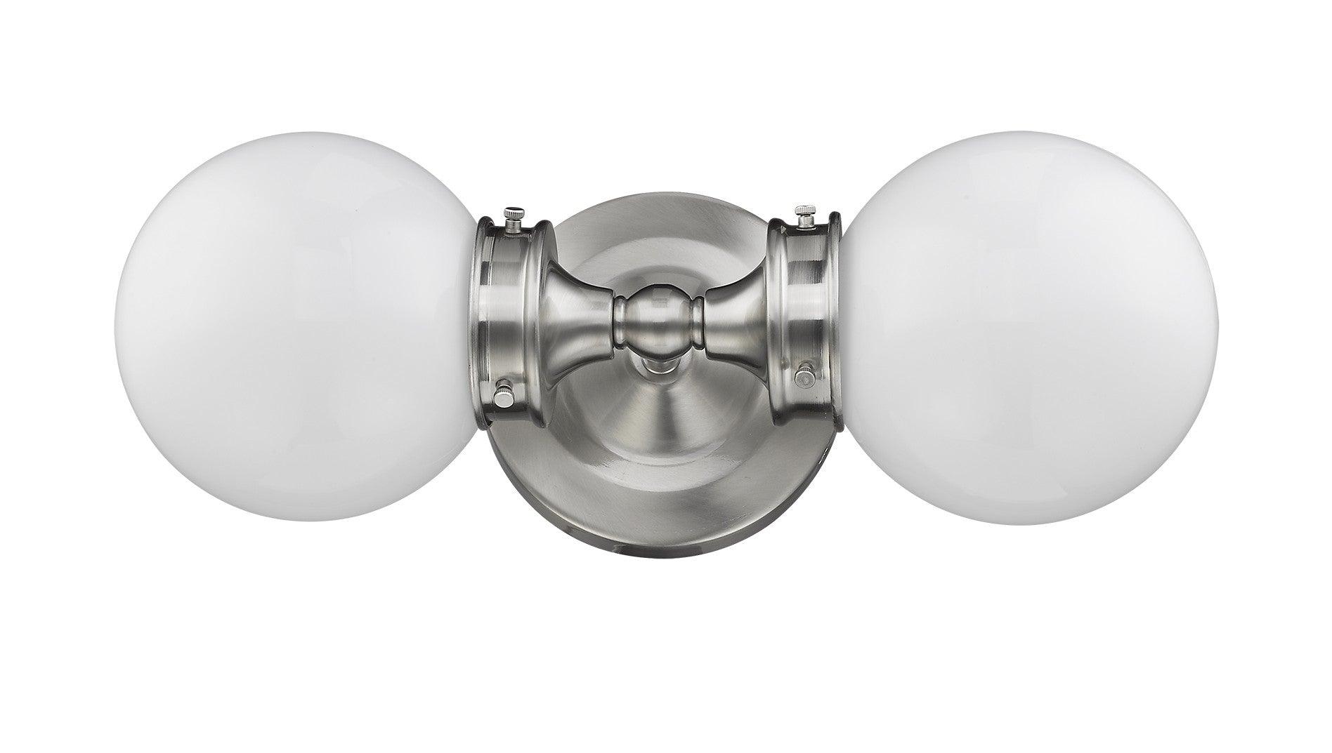 Two Light Silver Wall Sconce with Round Frosted Glass Shade - AFS