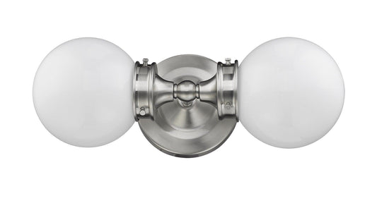 Two Light Silver Wall Sconce with Round Frosted Glass Shade - AFS