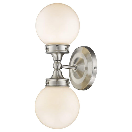 Two Light Silver Wall Sconce with Round Frosted Glass Shade - AFS