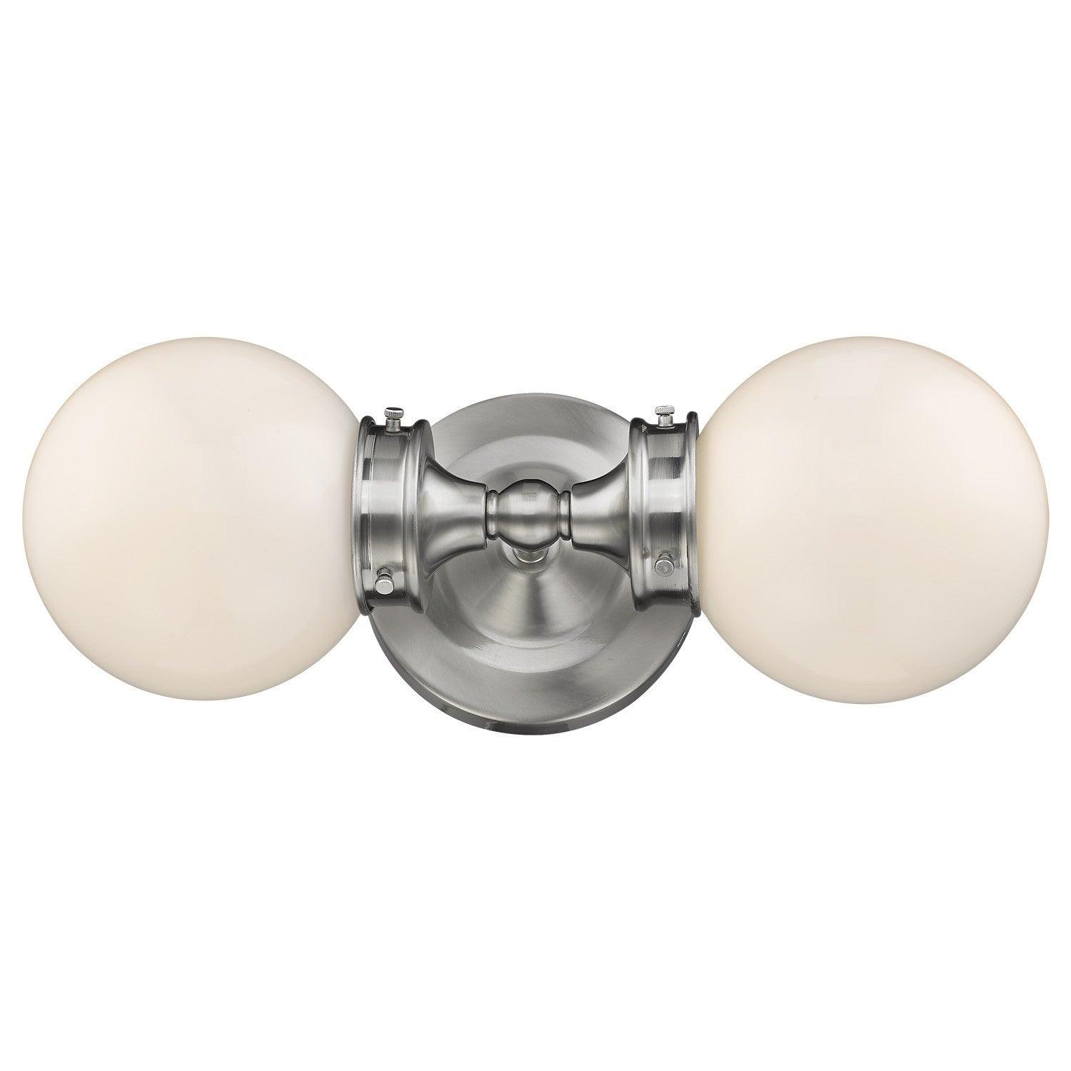 Two Light Silver Wall Sconce with Round Frosted Glass Shade - AFS