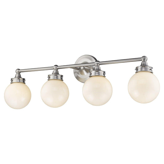 Fairfax 4-Light Satin Nickel Vanity With White Globe Shades - AFS