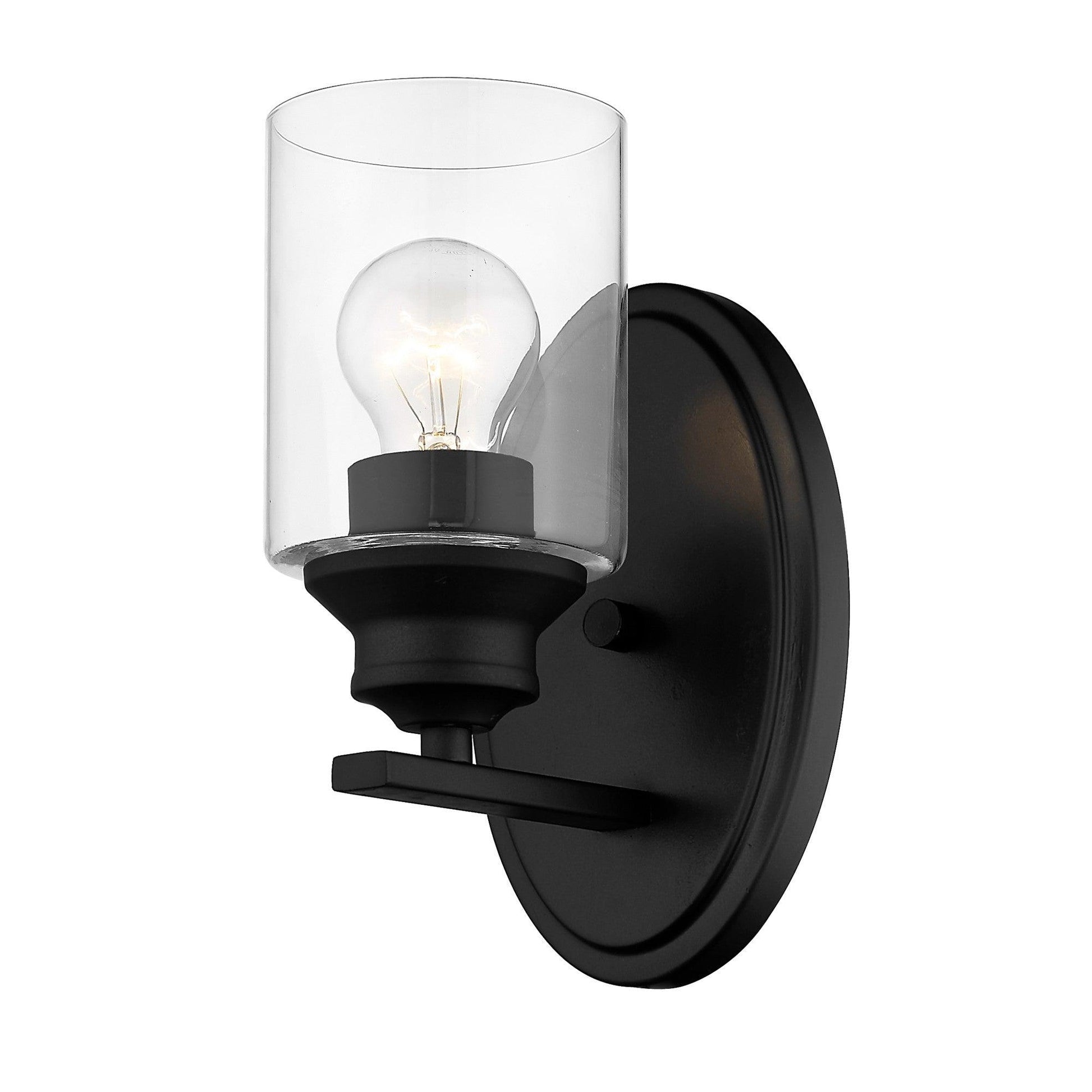 One Light Matte Black Wall Light with Clear Glass Shade - AFS