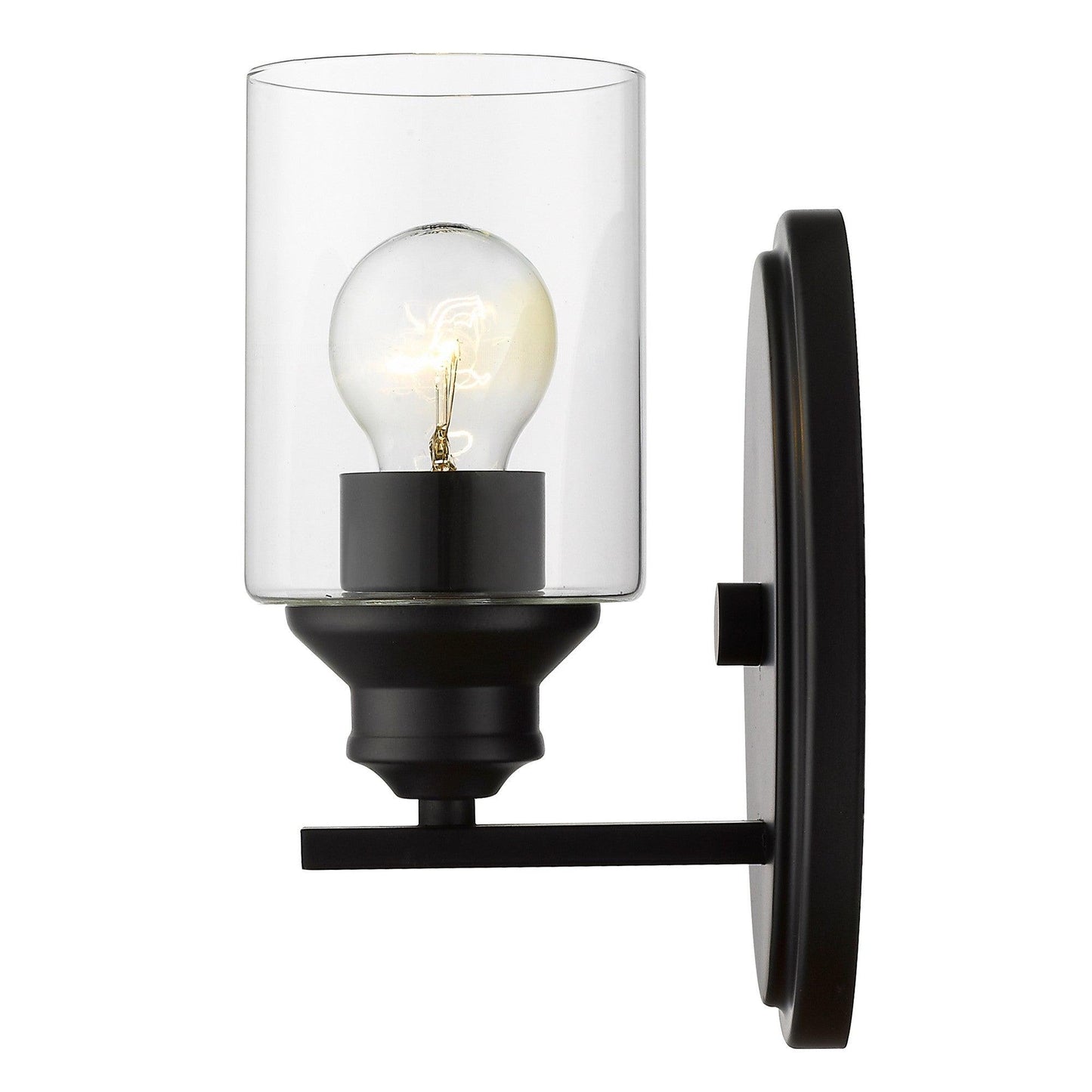 One Light Matte Black Wall Light with Clear Glass Shade - AFS