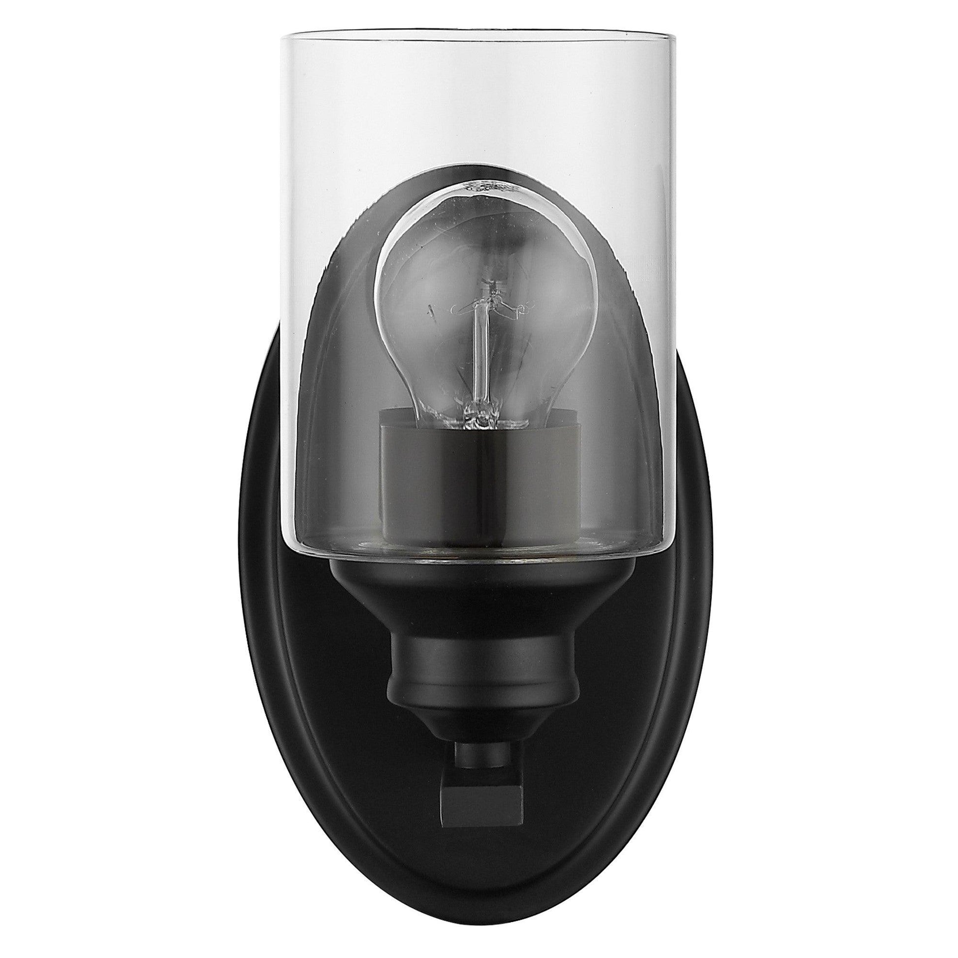 One Light Matte Black Wall Light with Clear Glass Shade - AFS