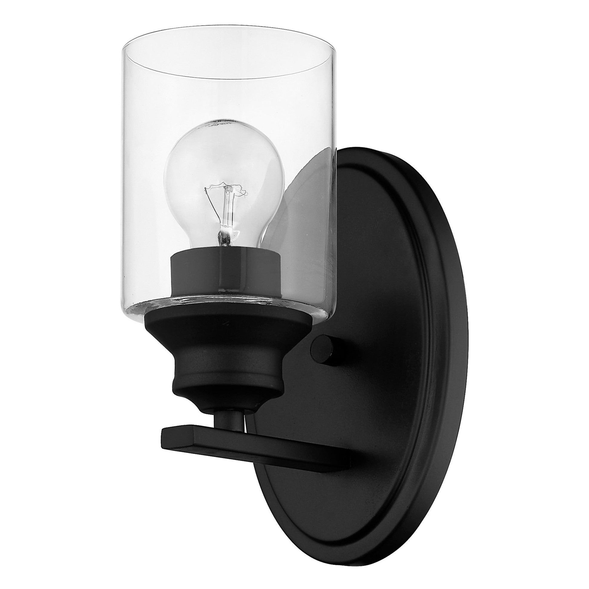 One Light Matte Black Wall Light with Clear Glass Shade - AFS