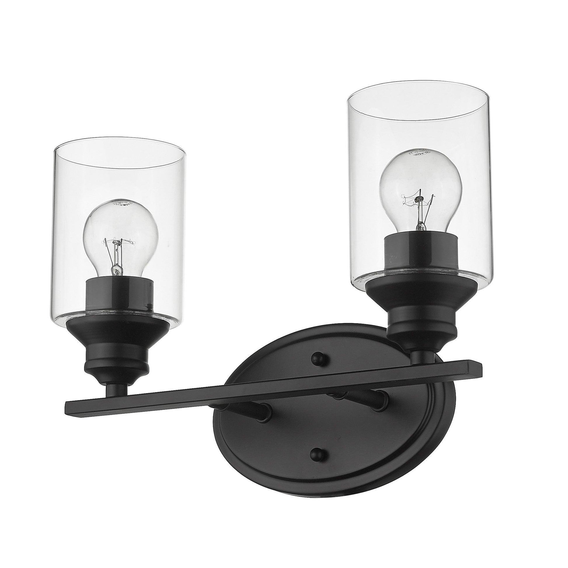 Two Light Matte Black Wall Light with Clear Glass Shade - AFS