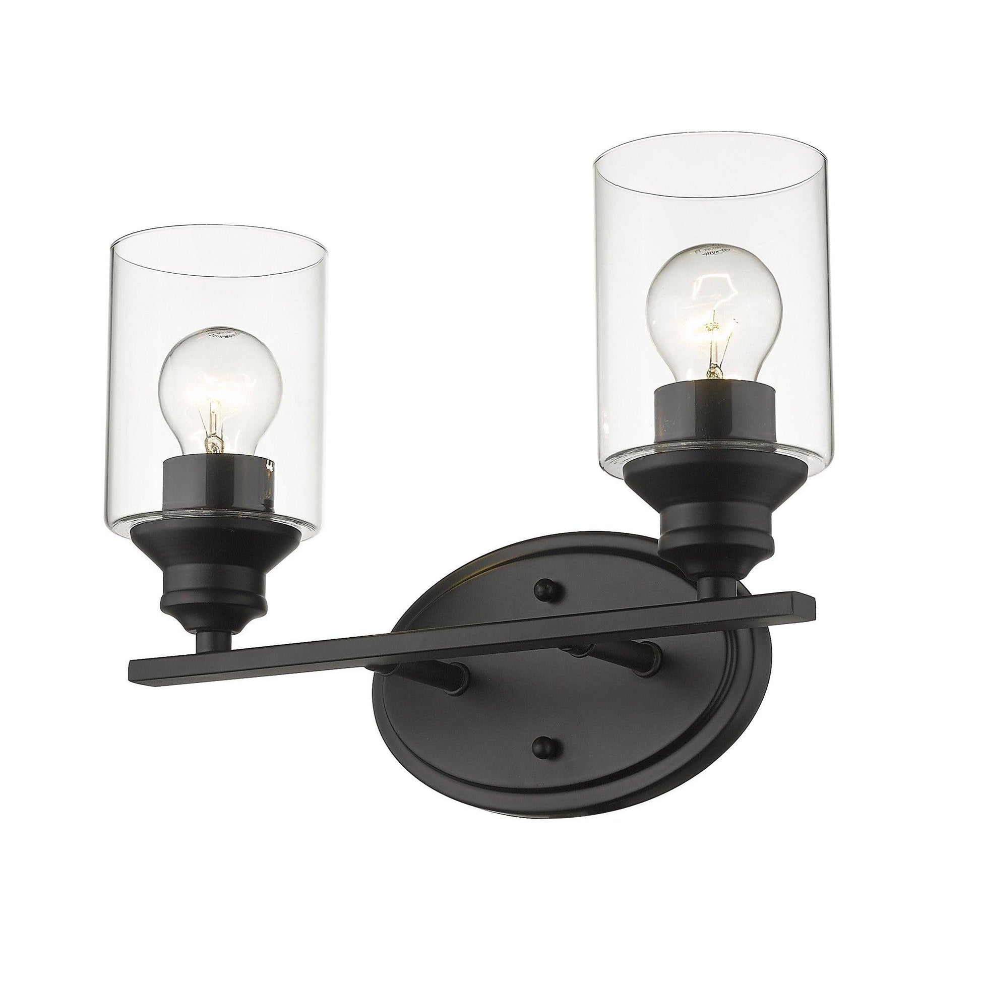 Two Light Matte Black Wall Light with Clear Glass Shade - AFS