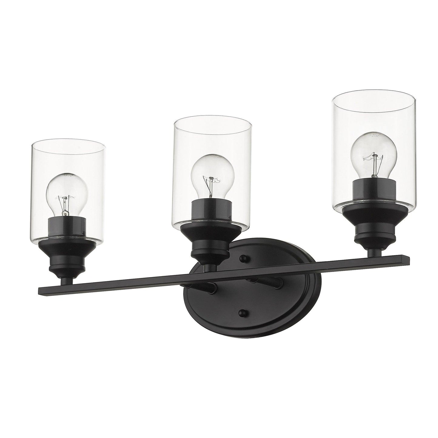 Three Light Matte Black Wall Light with Clear Glass Shade - AFS