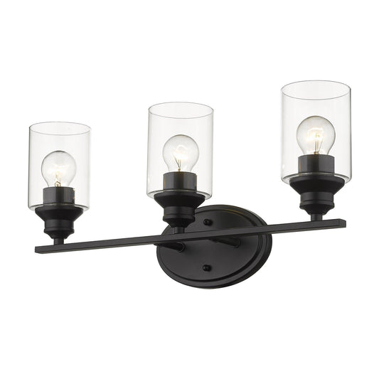 Three Light Matte Black Wall Light with Clear Glass Shade - AFS