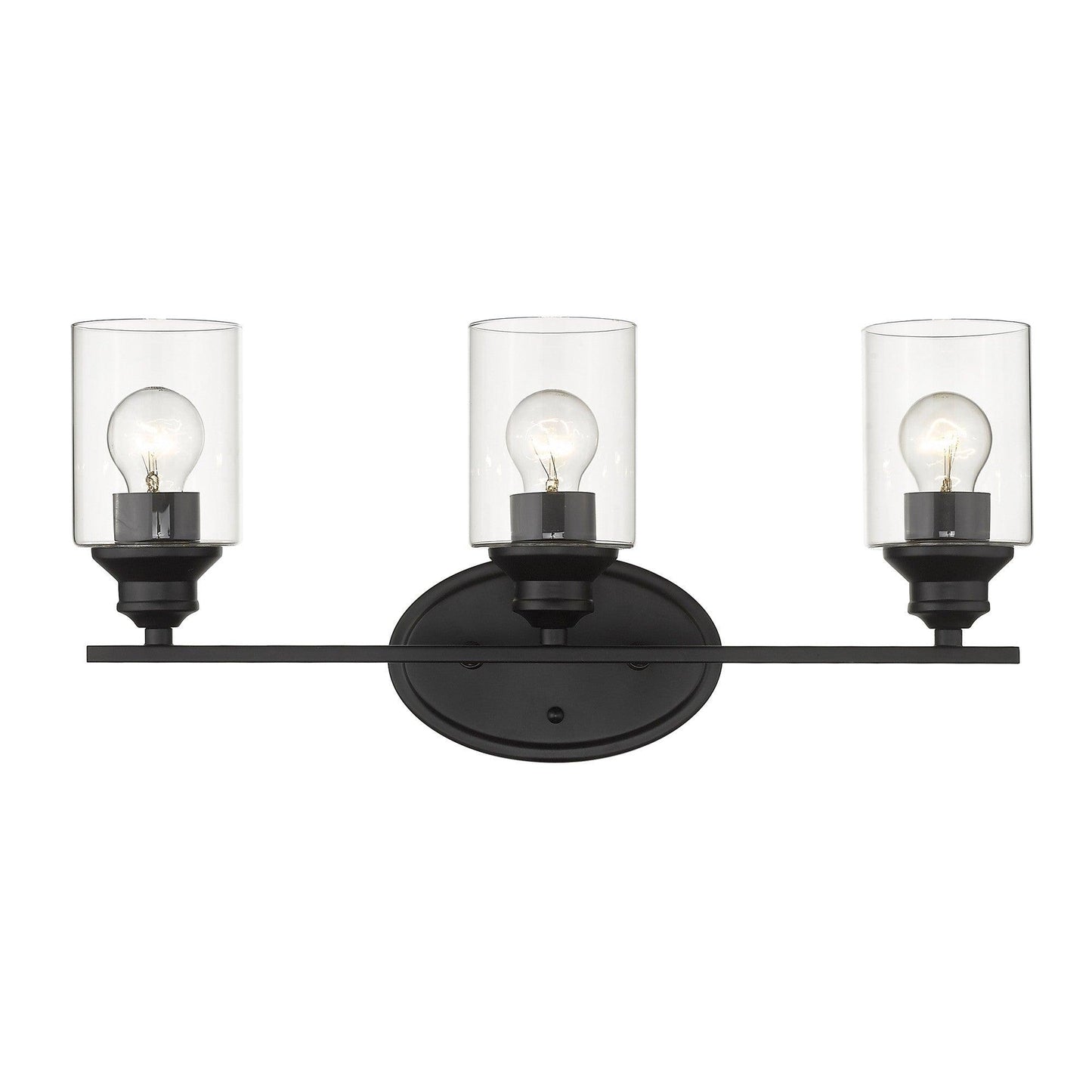 Three Light Matte Black Wall Light with Clear Glass Shade - AFS