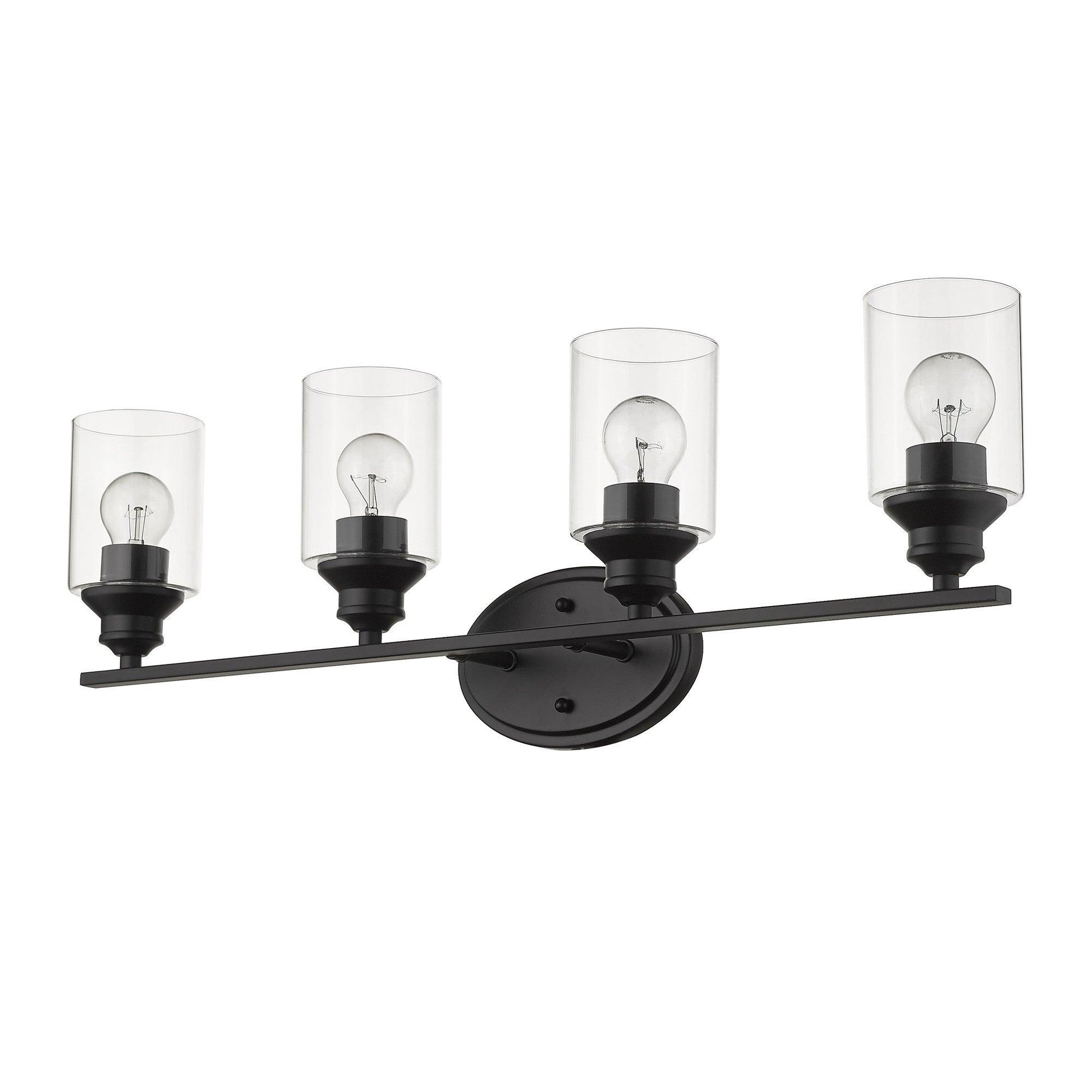 Four Light Matte Black Wall Light with Clear Glass Shade - AFS