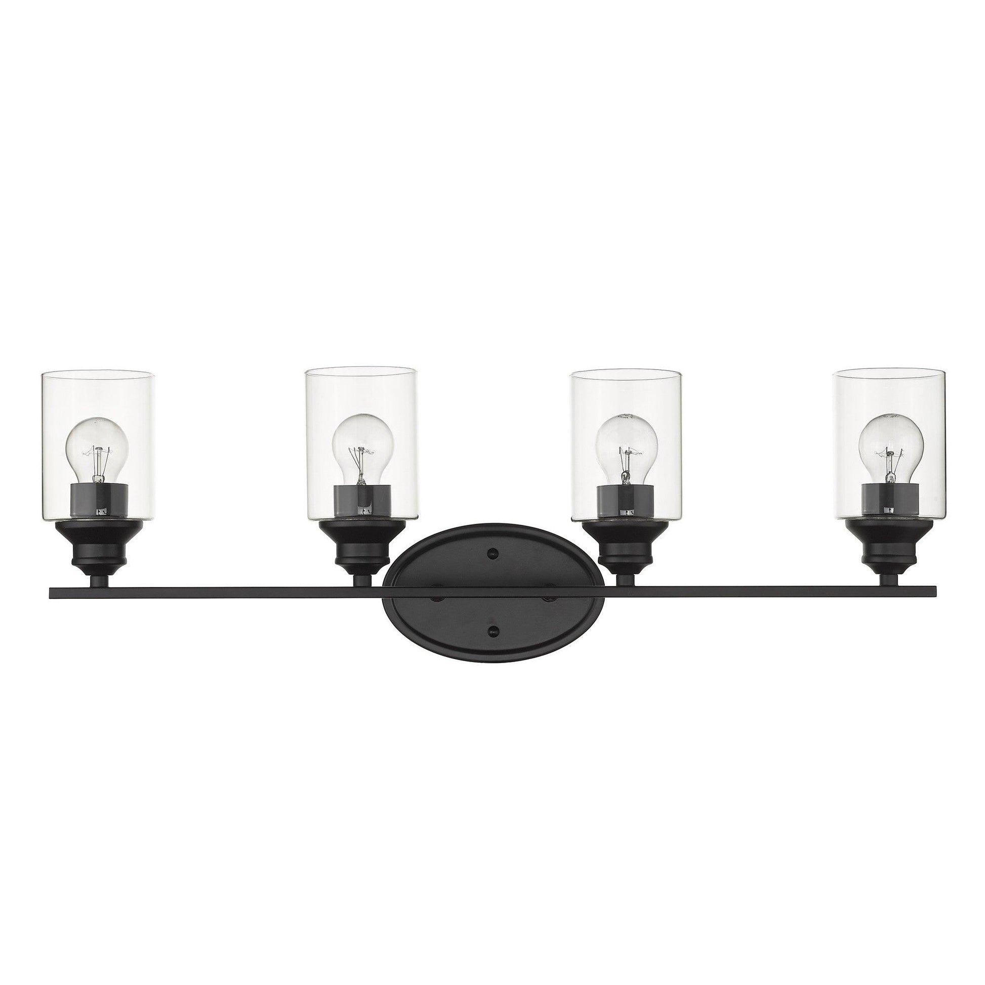 Four Light Matte Black Wall Light with Clear Glass Shade - AFS