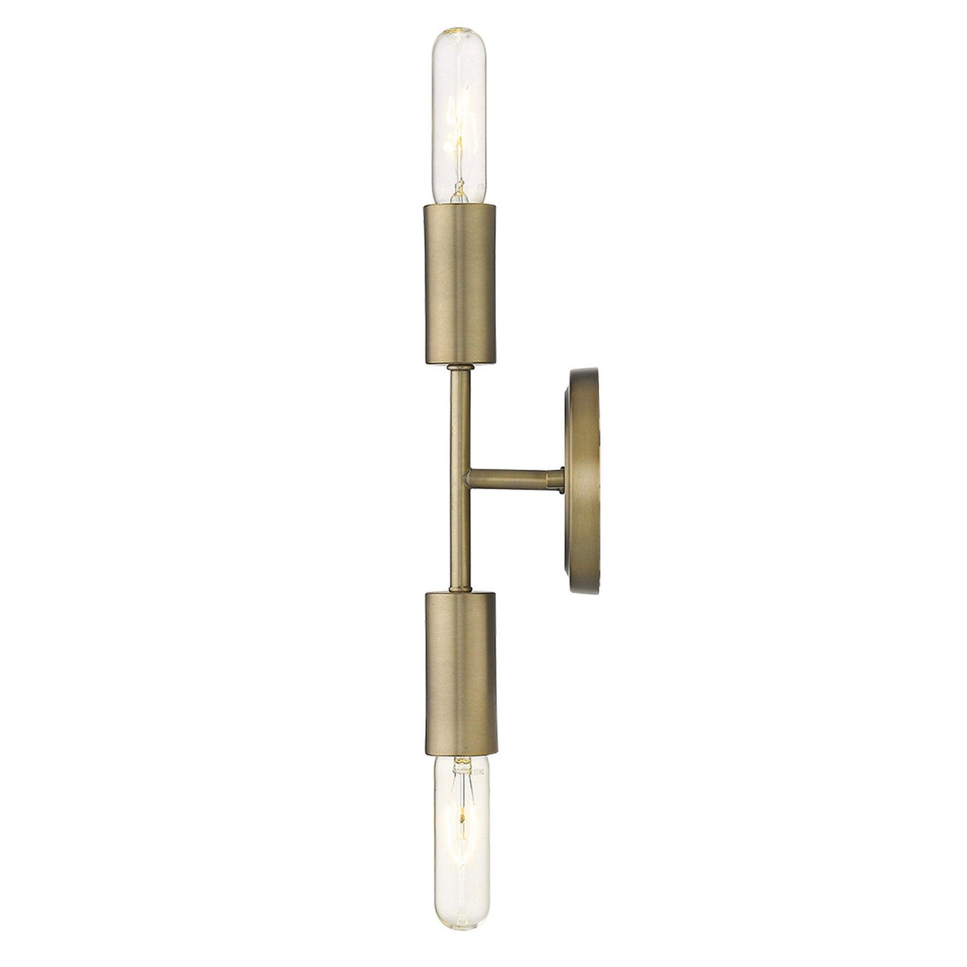 Two Light Dull Gold Narrow Bulb Wall Light - AFS