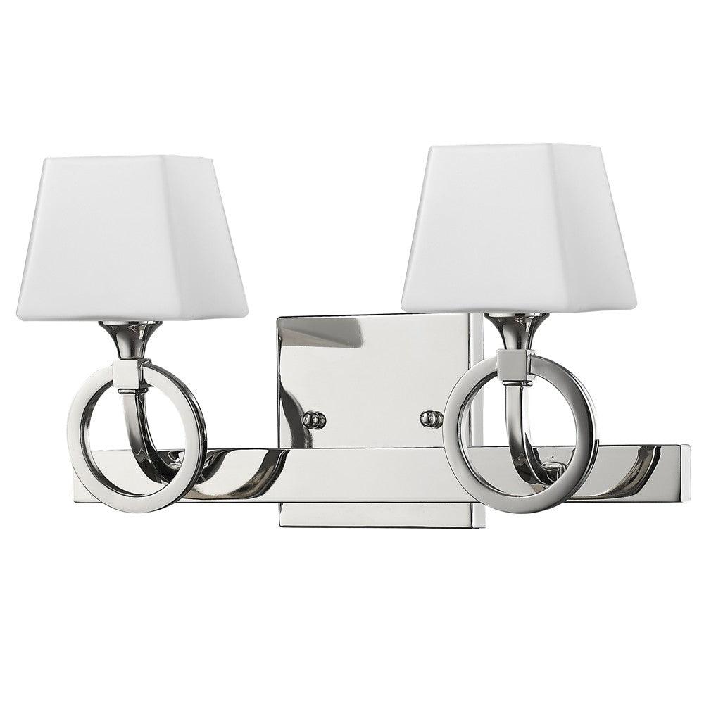 Silver Metal Two Light Wall Light with Frosted Glass Shade - AFS