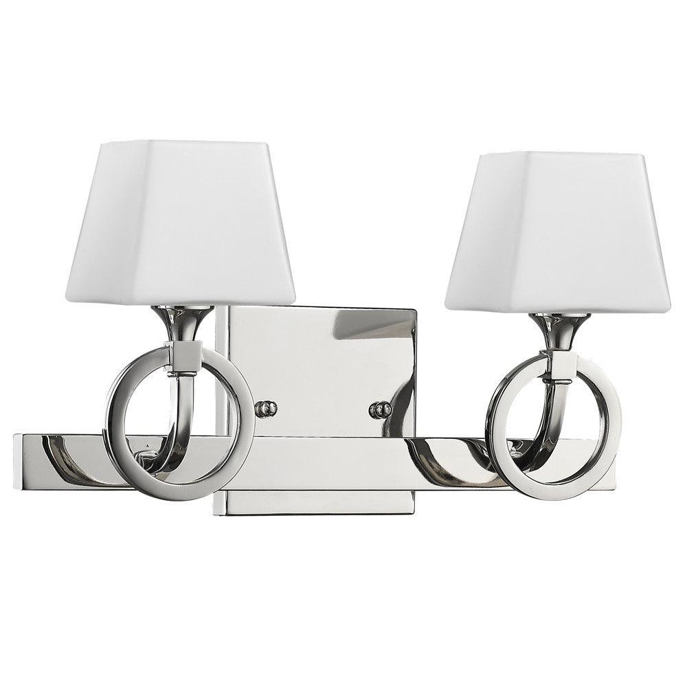 Silver Metal Two Light Wall Light with Frosted Glass Shade - AFS