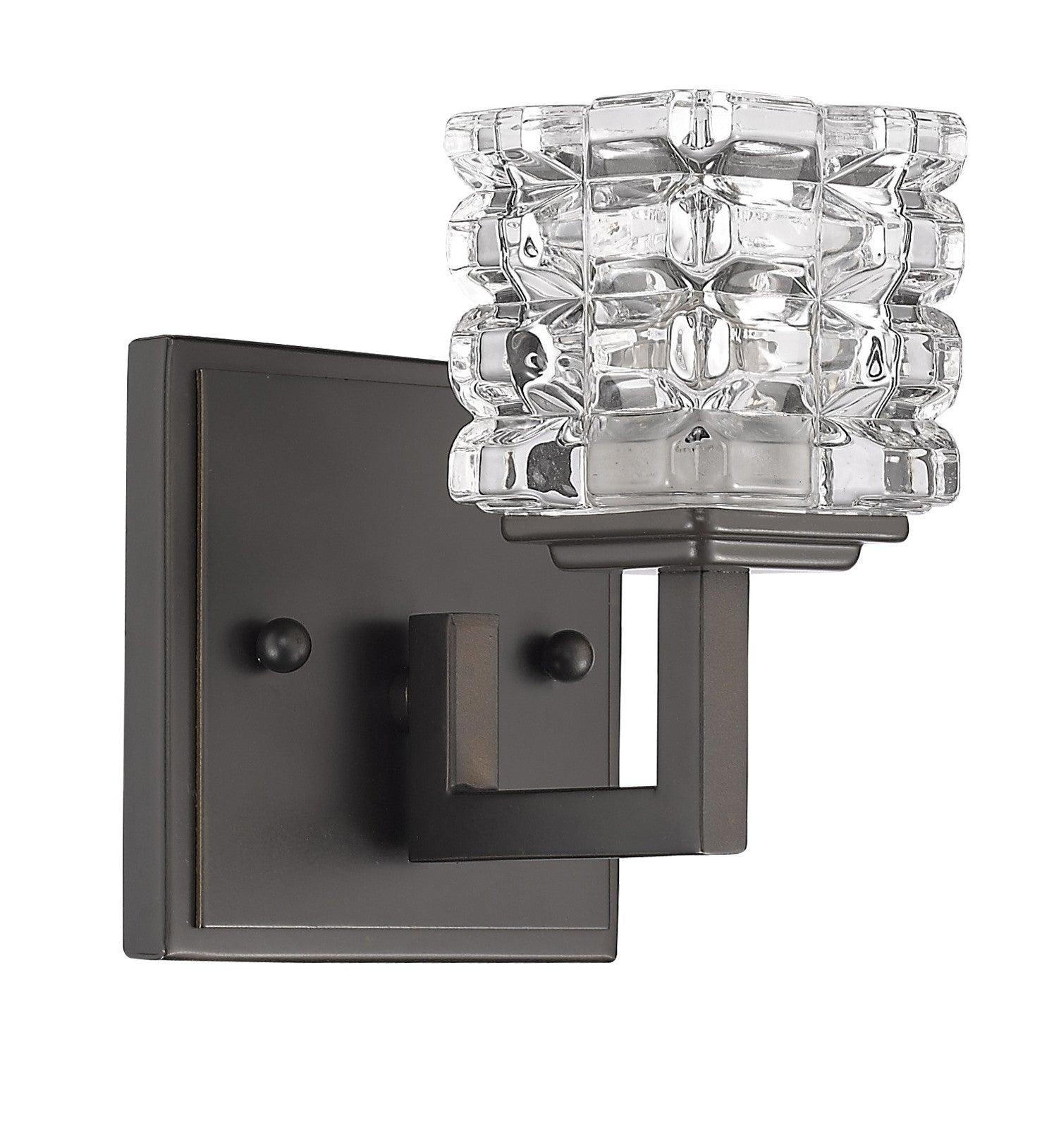 Modern Burnished Dark Bronze and Cubed Crystal Wall Sconce - AFS