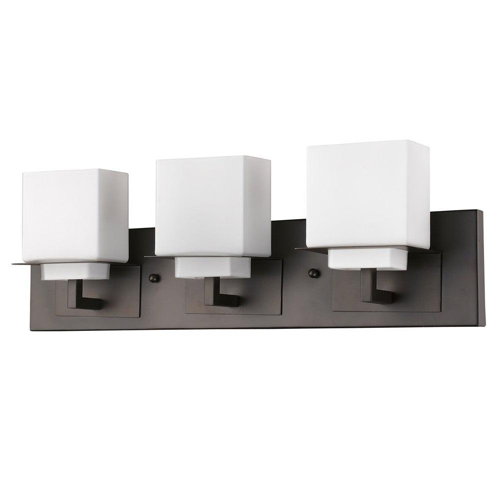 Rampart 3-Light Oil-Rubbed Bronze Vanity Light With Etched Glass Shades - AFS