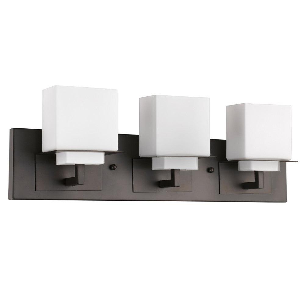 Rampart 3-Light Oil-Rubbed Bronze Vanity Light With Etched Glass Shades - AFS