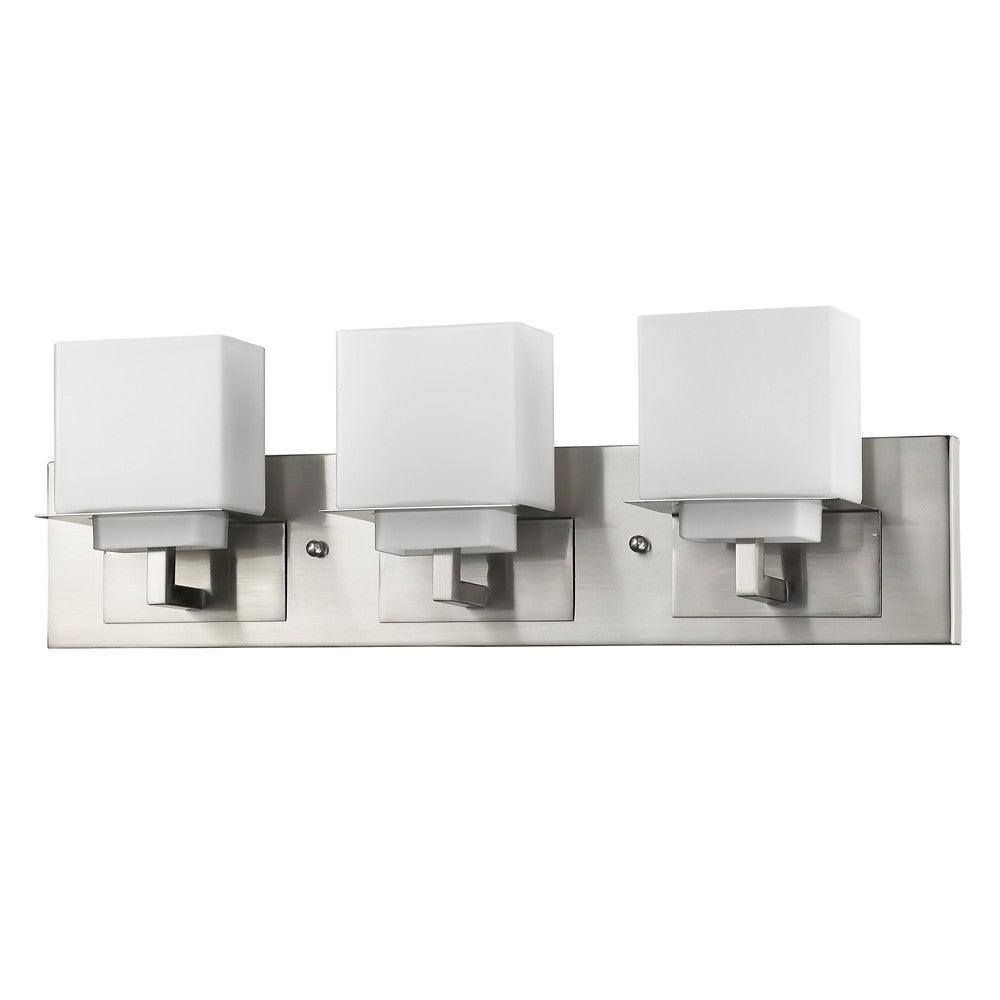 Rampart 3-Light Satin Nickel Vanity Light With Etched Glass Shades - AFS