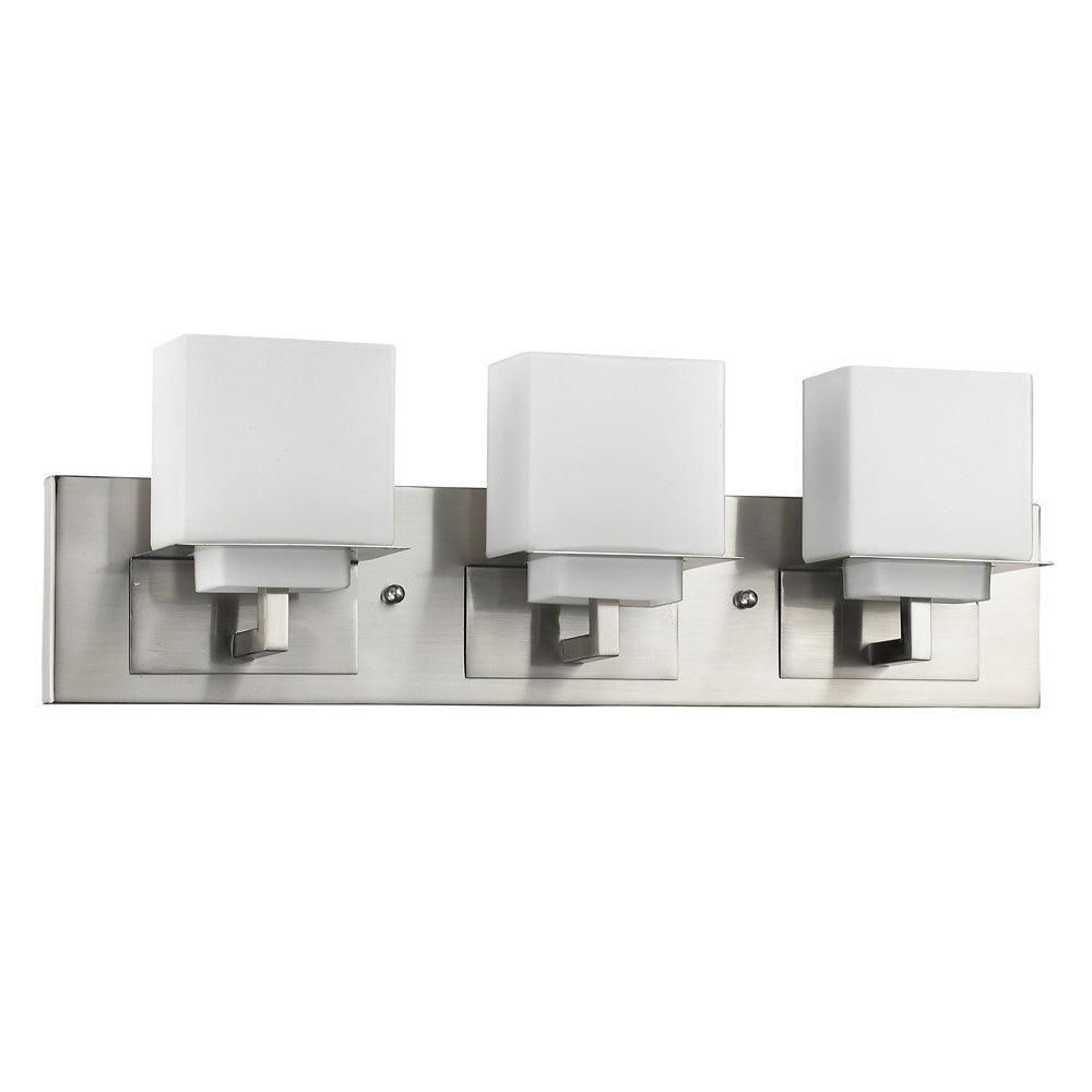 Rampart 3-Light Satin Nickel Vanity Light With Etched Glass Shades - AFS