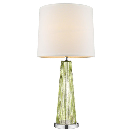 Chiara 1-Light Apple Green Glass And Polished Chrome Table Lamp With Off White Shantung Shade - AFS