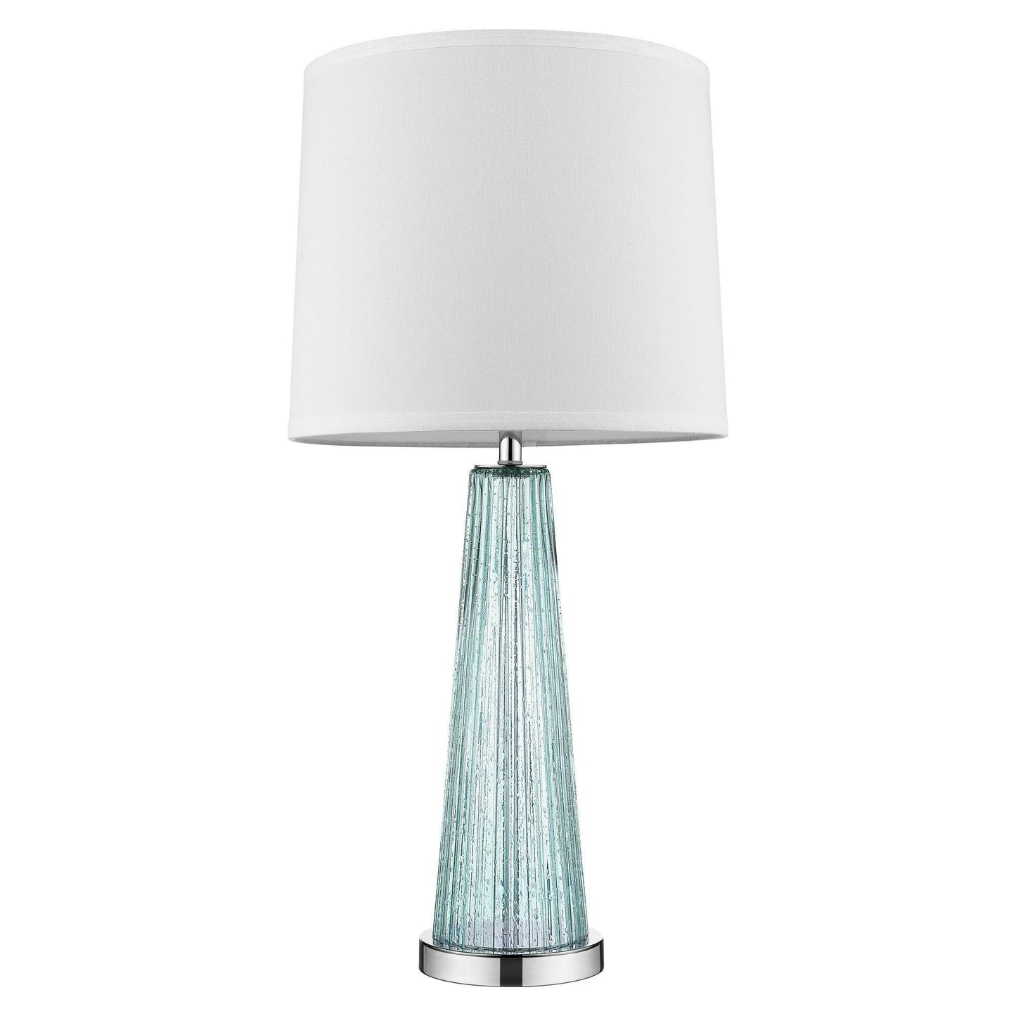 Chiara 1-Light Seafoam Glass And Polished Chrome Table Lamp With Off White Shantung Shade - AFS