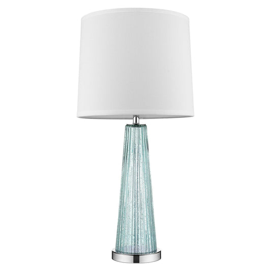 Chiara 1-Light Seafoam Glass And Polished Chrome Table Lamp With Off White Shantung Shade - AFS