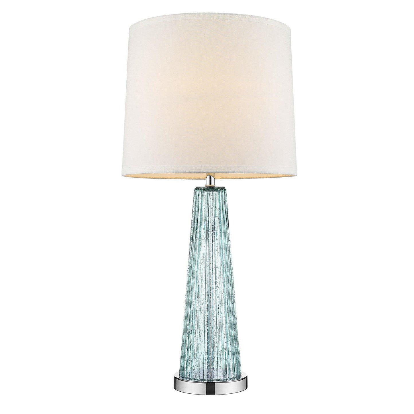 Chiara 1-Light Seafoam Glass And Polished Chrome Table Lamp With Off White Shantung Shade - AFS