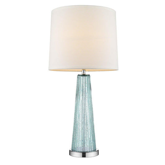 Chiara 1-Light Seafoam Glass And Polished Chrome Table Lamp With Off White Shantung Shade - AFS