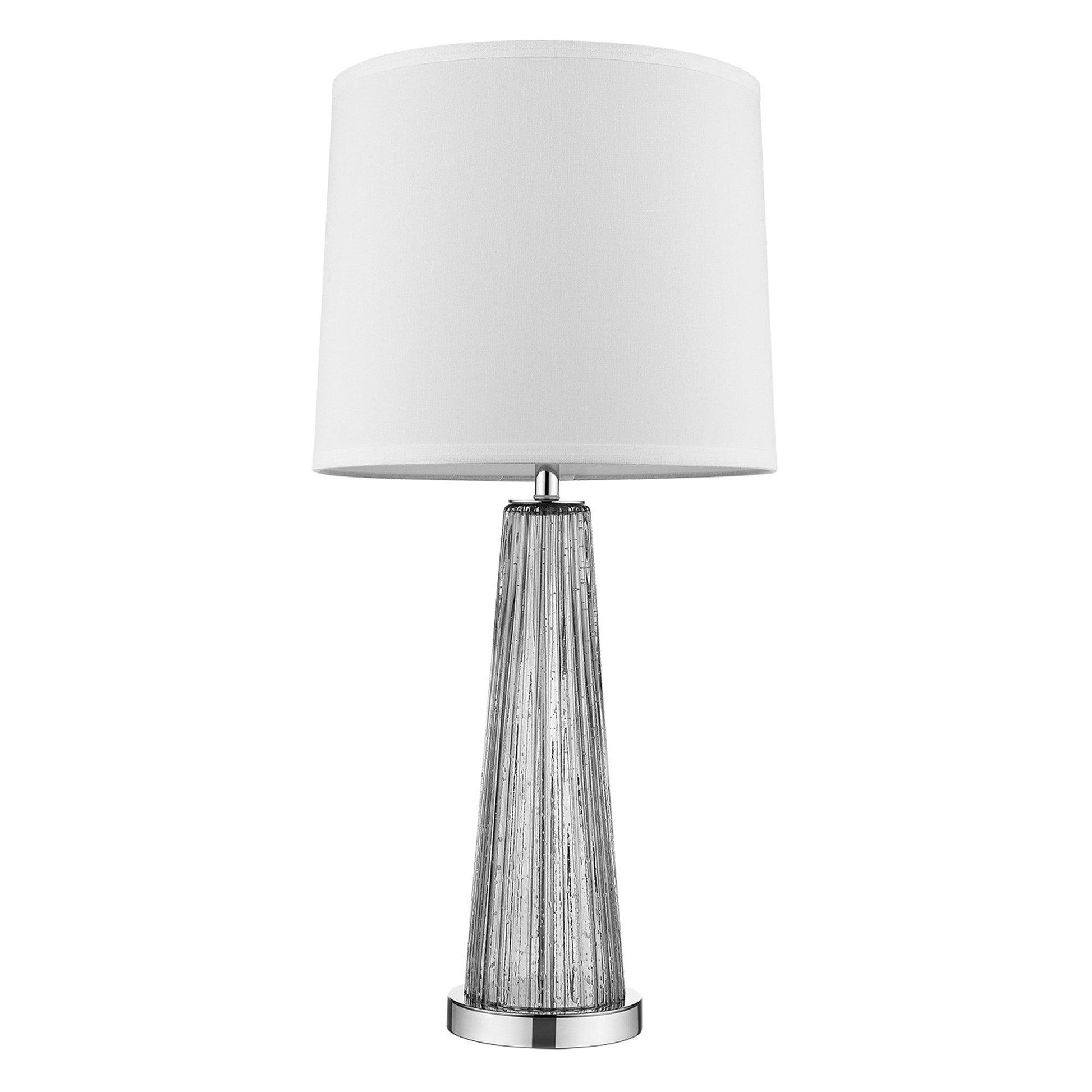 Chiara 1-Light Steel Glass And Polished Chrome Table Lamp With Off White Shantung Shade - AFS