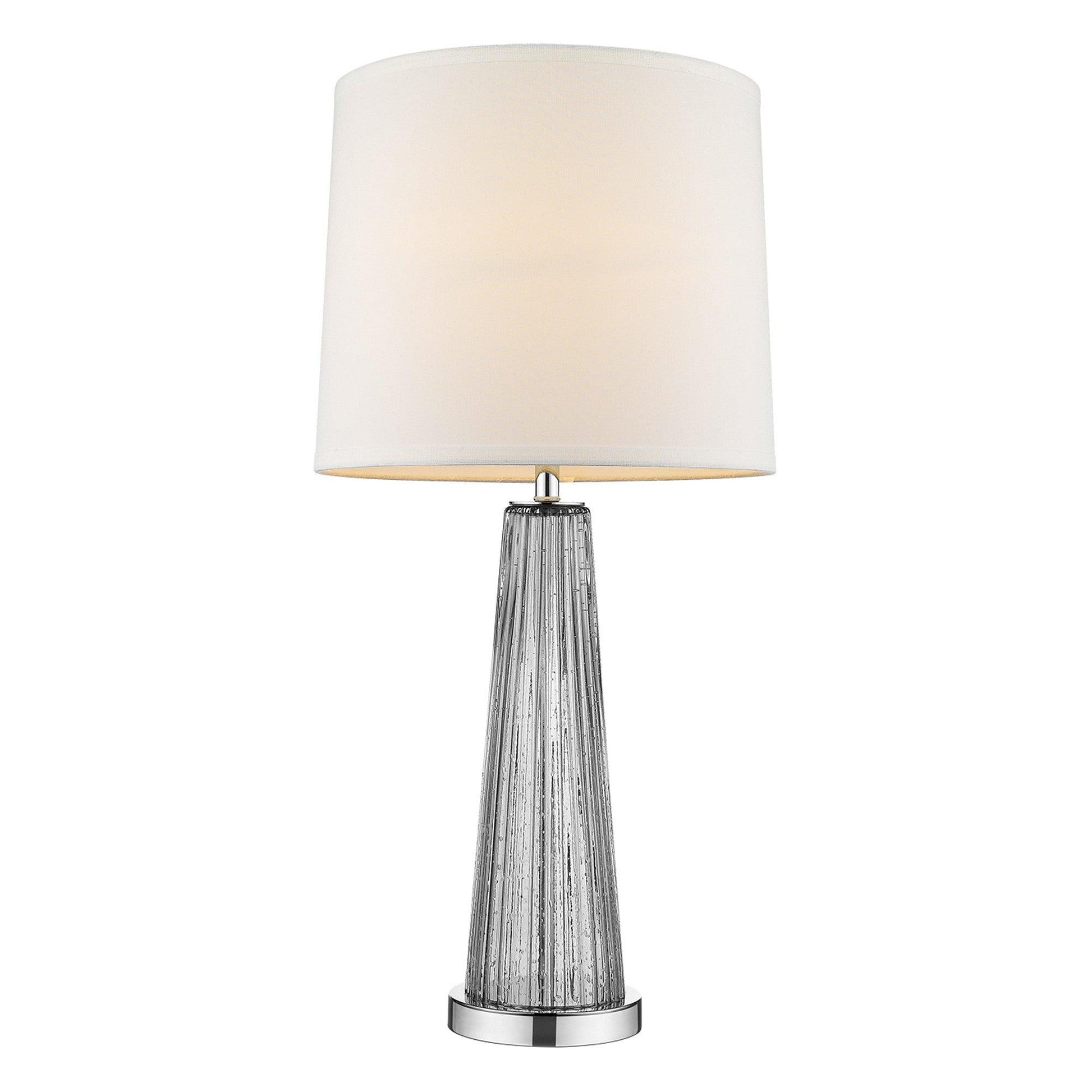 Chiara 1-Light Steel Glass And Polished Chrome Table Lamp With Off White Shantung Shade - AFS