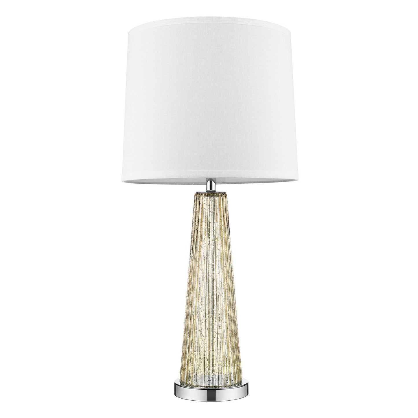 Chiara 1-Light Champagne Glass And Polished Chrome Table Lamp With Off White Shantung Shade - AFS