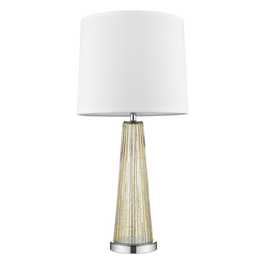 Chiara 1-Light Champagne Glass And Polished Chrome Table Lamp With Off White Shantung Shade - AFS