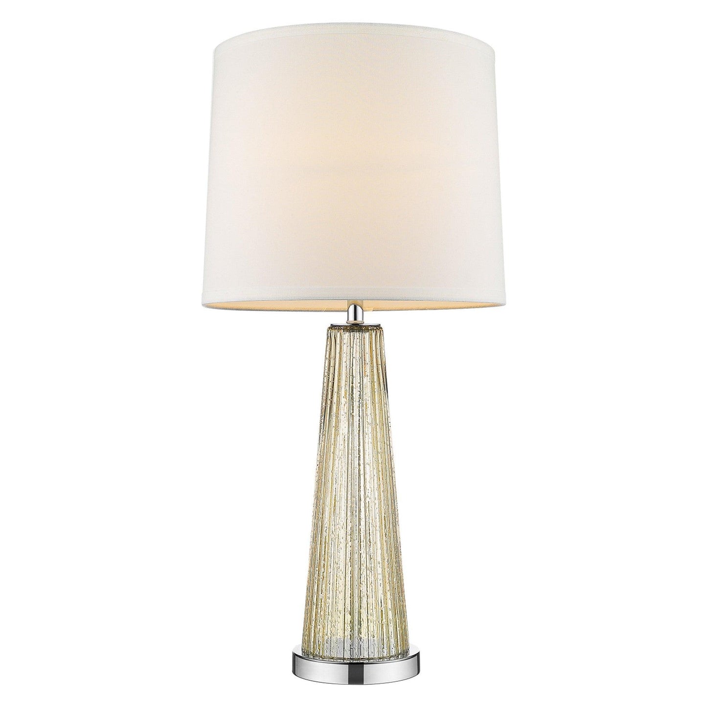 Chiara 1-Light Champagne Glass And Polished Chrome Table Lamp With Off White Shantung Shade - AFS