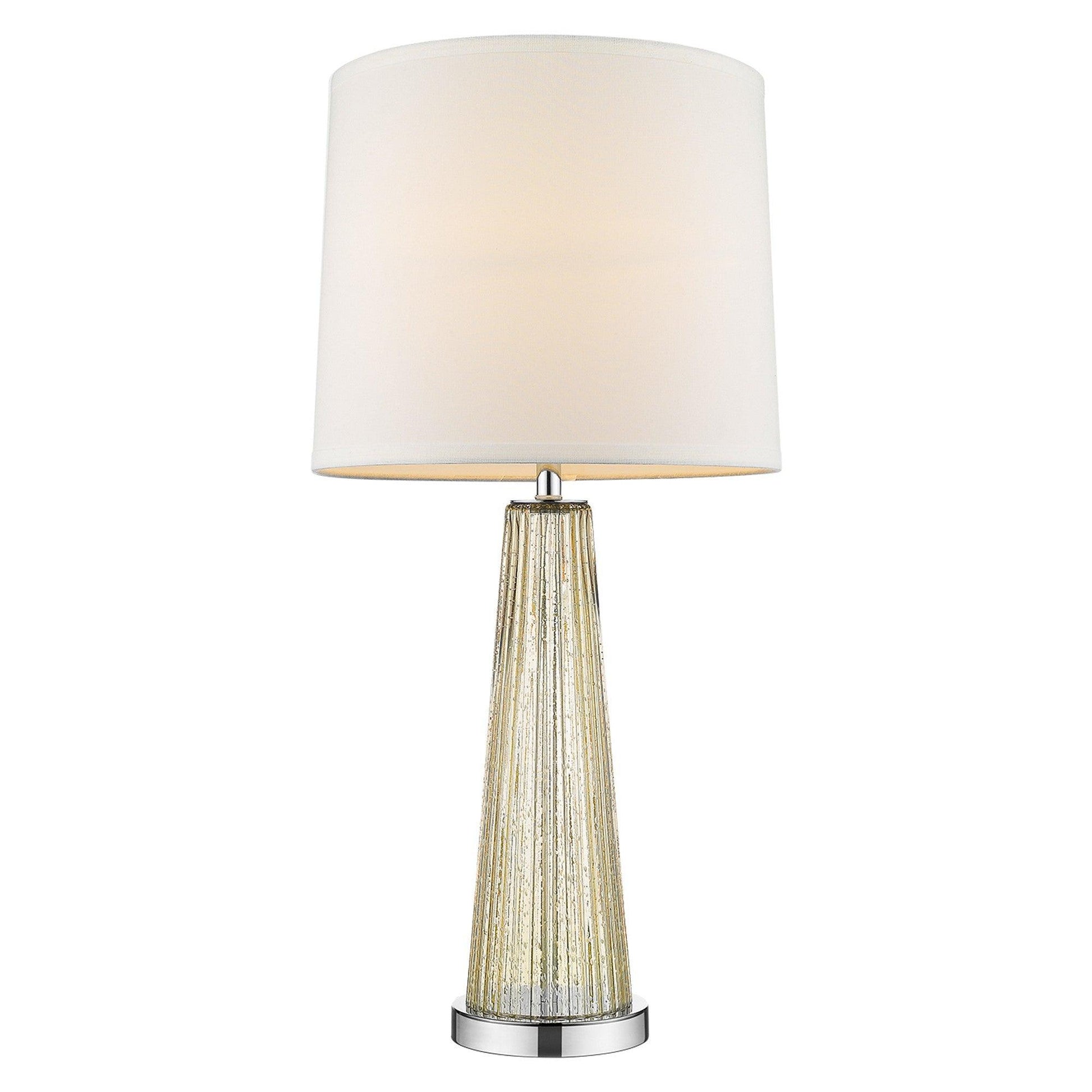 Chiara 1-Light Champagne Glass And Polished Chrome Table Lamp With Off White Shantung Shade - AFS