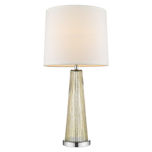 Chiara 1-Light Champagne Glass And Polished Chrome Table Lamp With Off White Shantung Shade - AFS