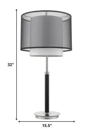 Roosevelt 1-Light Espresso And Brushed Nickel Table Lamp With Smoke Gray Shantung Two Tier Shade - AFS