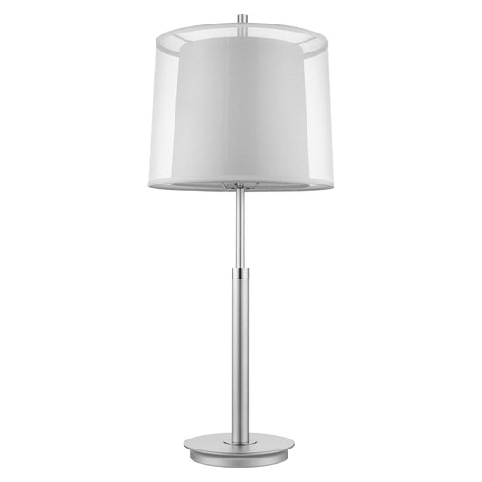 Nimbus 1-Light Metallic Silver And Polished Chrome Table Lamp With Sheer Snow Double Shantung Shade - AFS