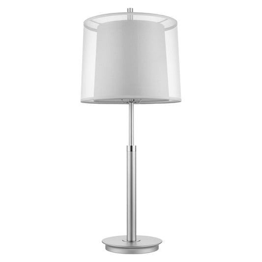 Nimbus 1-Light Metallic Silver And Polished Chrome Table Lamp With Sheer Snow Double Shantung Shade - AFS