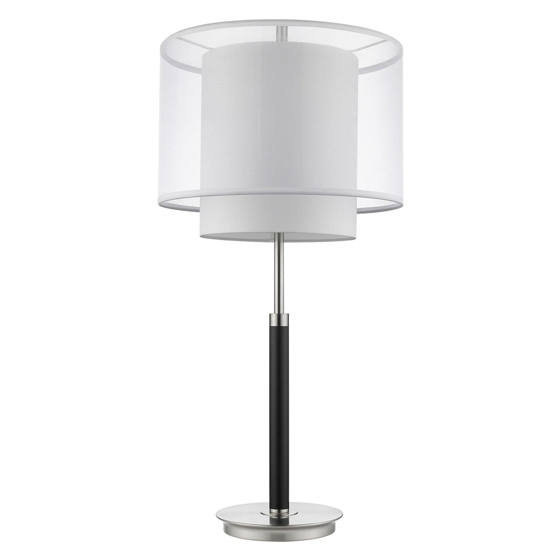 Roosevelt 1-Light Espresso And Brushed Nickel Table Lamp With Sheer Snow Shantung Two Tier Shade - AFS