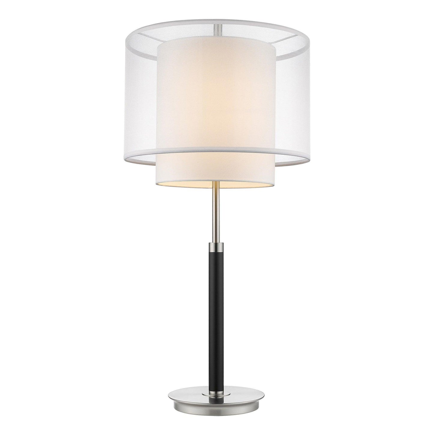 Roosevelt 1-Light Espresso And Brushed Nickel Table Lamp With Sheer Snow Shantung Two Tier Shade - AFS